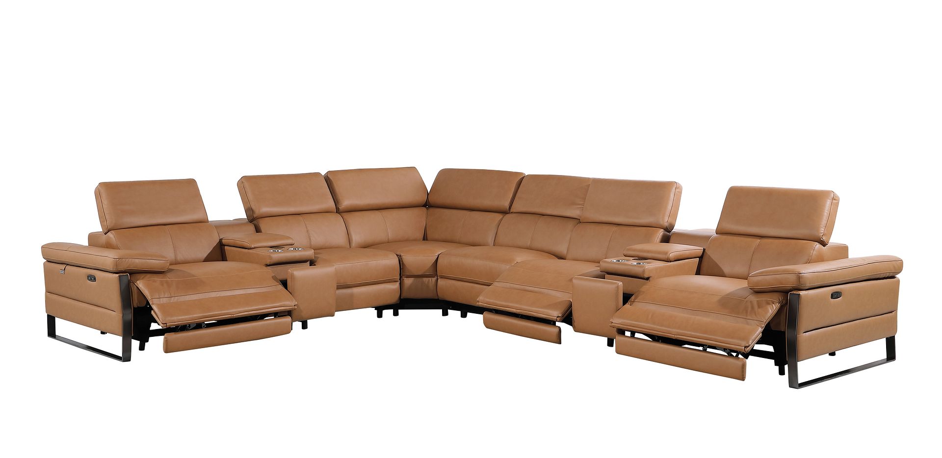 1246 Divanitalia 8-Piece L-Shaped Modular Power Reclining Sectional Sofa with 3 Power Recliners and Power Headrests - Top Grain Italian Leather