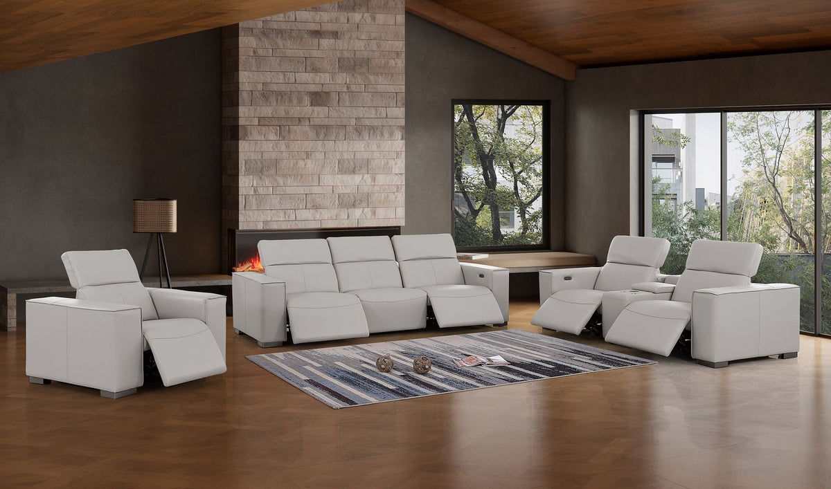 1208 Modular Leather Set with 5 Power Recliners & Power Headrests - Light Grey - SKU 1208-LT-GREY-7.5-HT-3PC - view 2