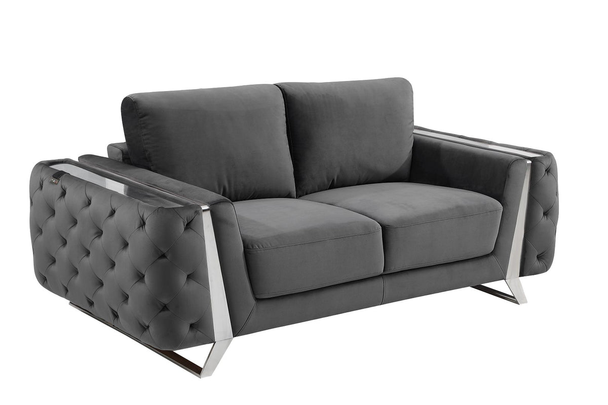 1051 Divanitalia Beige 2-Piece Sofa Set in Velvet Fabric - Dark Grey - SKU 1051-DK-GRAY-3PC - view 7