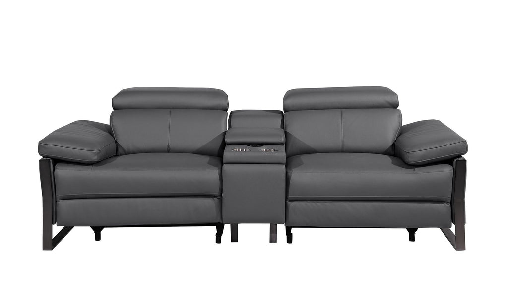 1246 Divanitalia Top Grain Italian Leather Console Loveseat with Power Headrest - Dark Grey - SKU 1246-DK-GREY-3.2-HT - view 3