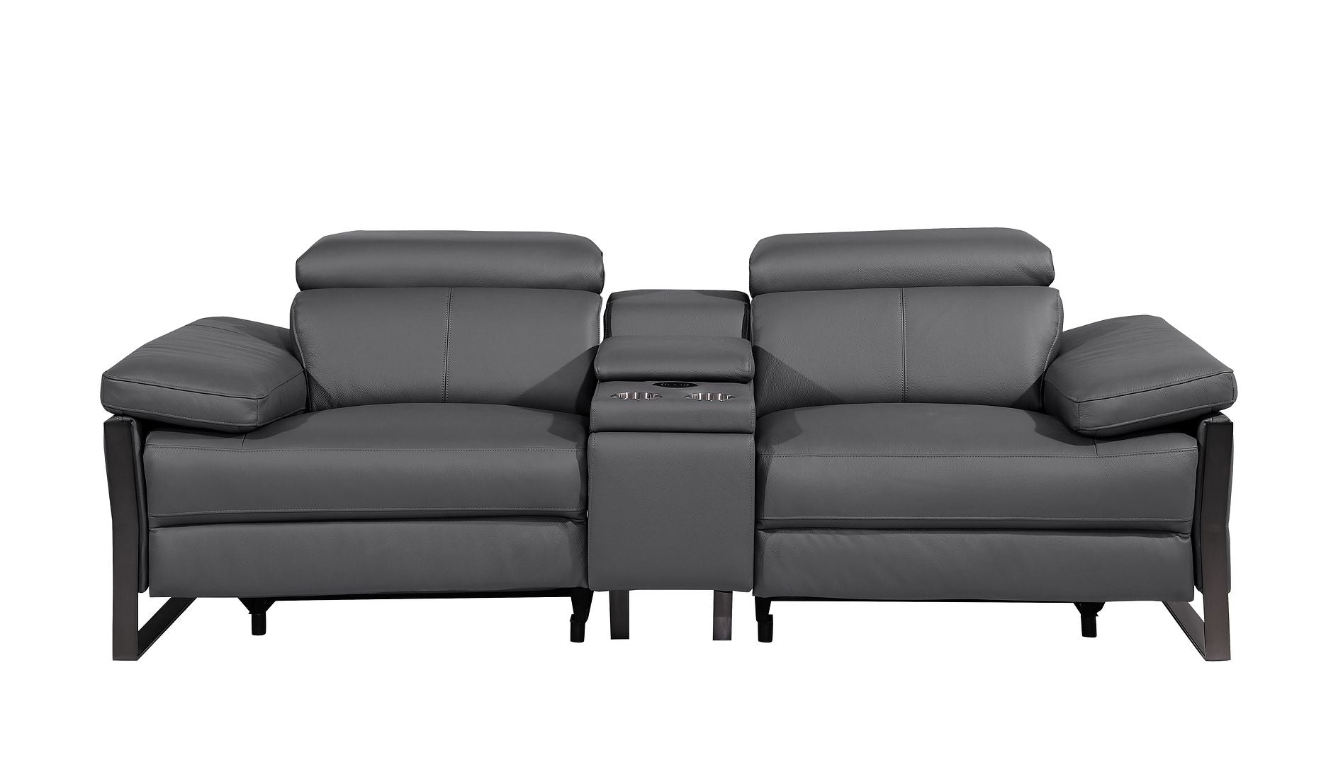 1246 Divanitalia Top Grain Italian Leather Console Loveseat with Power Headrest - Dark Grey - SKU 1246-DK-GREY-3.2-HT - view 3