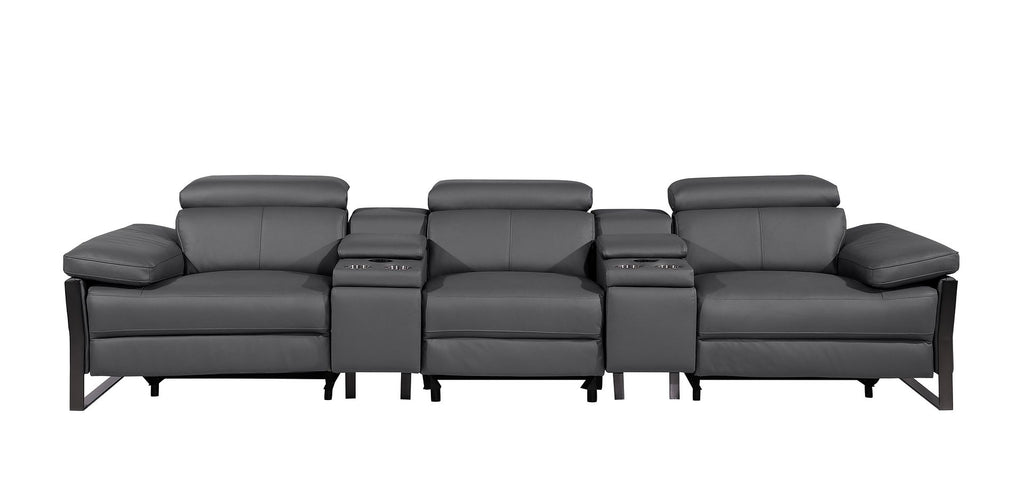 1246 Divanitalia Modular Power Triple Reclining Dual Console Sofa with Power Reclining Headrests - Top Grain Italian Leather - Dark Grey - SKU 1246-DK-GREY-5.3-HT - view 3