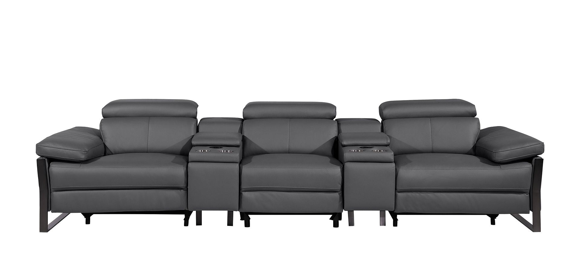 1246 Divanitalia Modular Power Triple Reclining Dual Console Sofa with Power Reclining Headrests - Top Grain Italian Leather - Dark Grey - SKU 1246-DK-GREY-5.3-HT - view 3