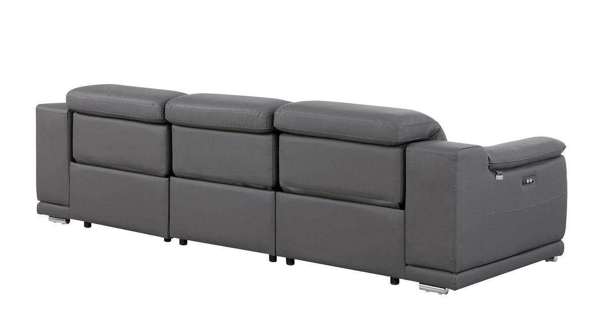 9762 Divanitalia 3-Piece Modular Power Reclining Sofa with 3 Power Recliners in Top Grain Italian Leather - Dark Grey - SKU 9762-DK-GREY-3.3-HT - view 6