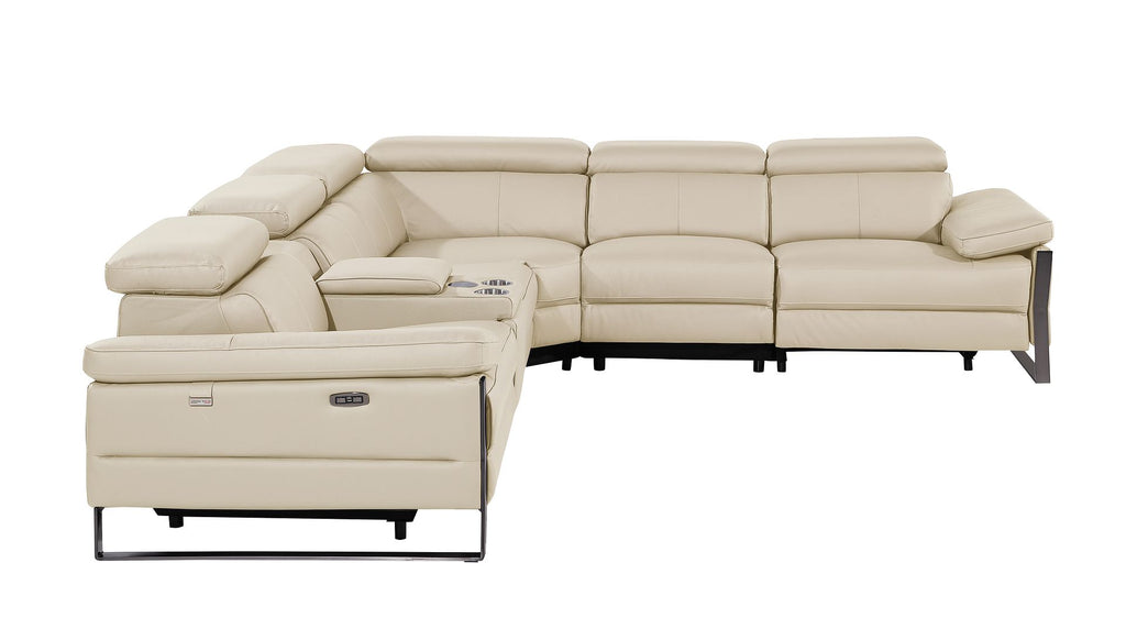 1246 Divanitalia 6-Piece L-Shaped Modular Power Reclining Sectional Sofa with 3 Power Recliners and Power Headrests - Top Grain Italian Leather - Beige - SKU 1246-BEIGE-6PC-3PWR-SECTIONAL - view 6