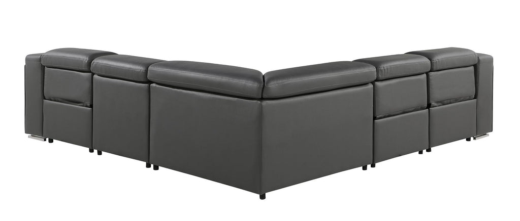 1116 Divanitalia 5-Piece L-Shaped Sectional Sofa in Top Grain Italian Leather with 3 Power Recliners & Power Headrests - Dark Grey - SKU 1116-DK-GREY-5PC-3PWR-SECTIONAL- GROUP - view 5