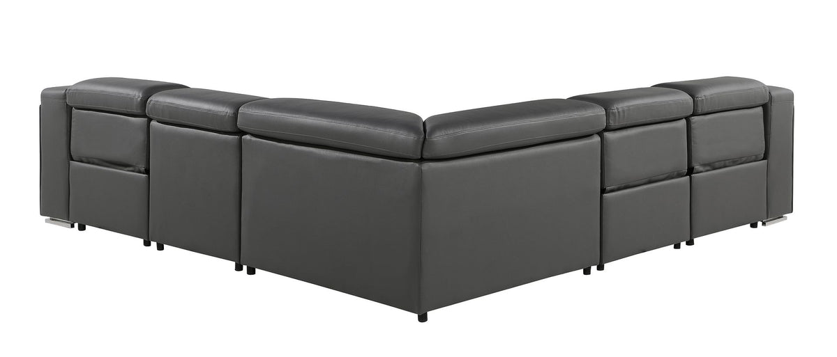 1116 Divanitalia 5-Piece L-Shaped Sectional Sofa in Top Grain Italian Leather with 3 Power Recliners & Power Headrests - Dark Grey - SKU 1116-DK-GREY-5PC-3PWR-SECTIONAL- GROUP - view 5