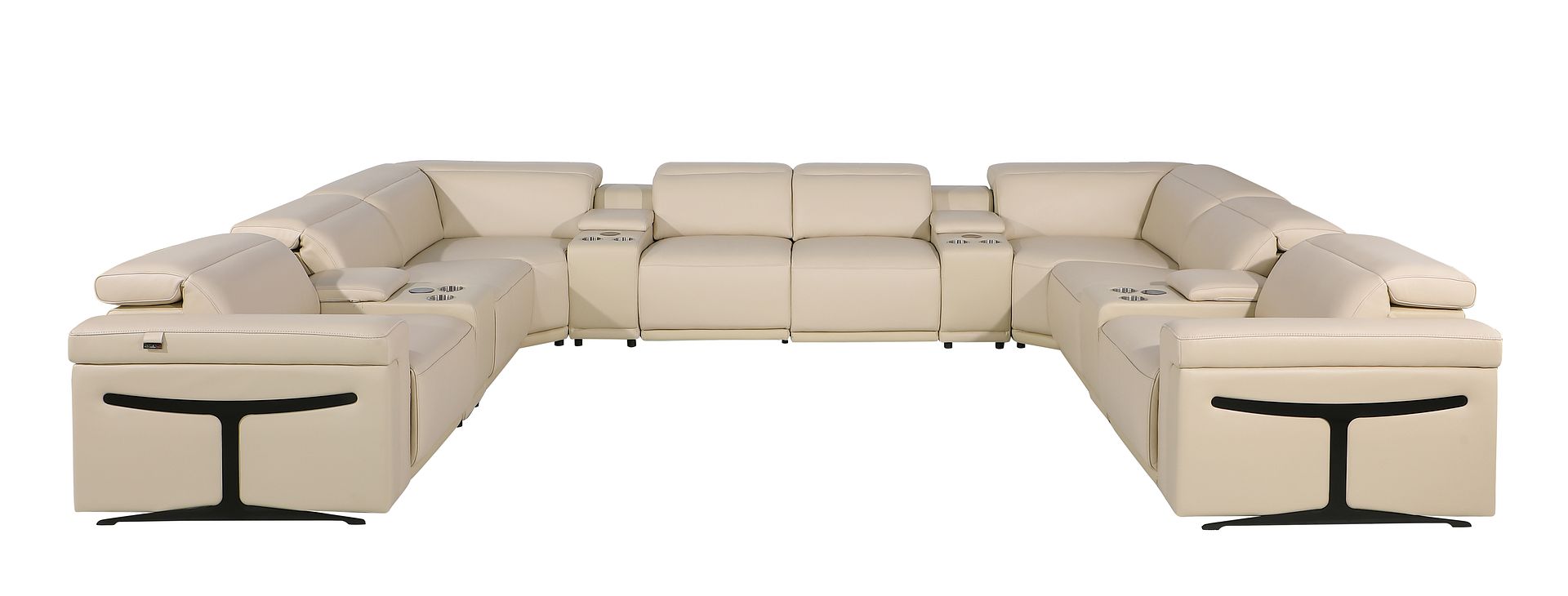 1126 Divanitalia 12-Piece U-Shaped Sectional Sofa in Top Grain Italian Leather with 4 Power Recliners & Power Headrests - Beige - SKU 1126-BEIGE-12PC-4PWR-U-SECTIONAL-GROUP - view 3