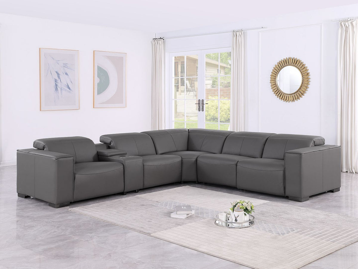 1208 6-Piece L-Shaped Leather Reclining Sectional Sofa with 3 Power Recliners - Dark Grey - SKU 1208-DK-GREY-6PC-3PWR-SECTIONAL-GROUP