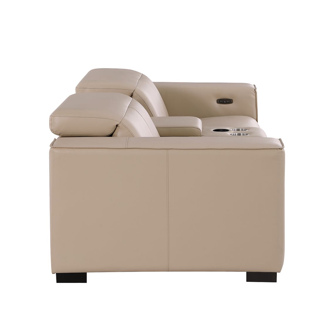 1208 Genuine Leather Dual Power Reclining Console Loveseat