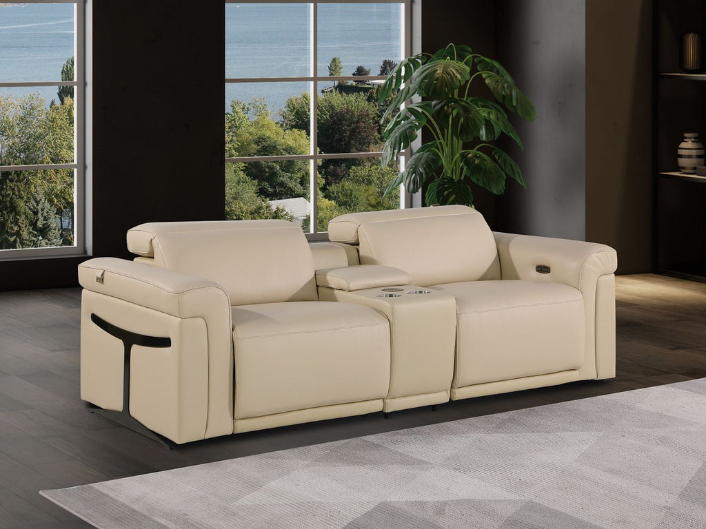 1126 Divanitalia 3-Piece Modular Power Reclining Loveseat in Top Grain Italian Leather with 2 Power Recliners & Power Headrests - Beige