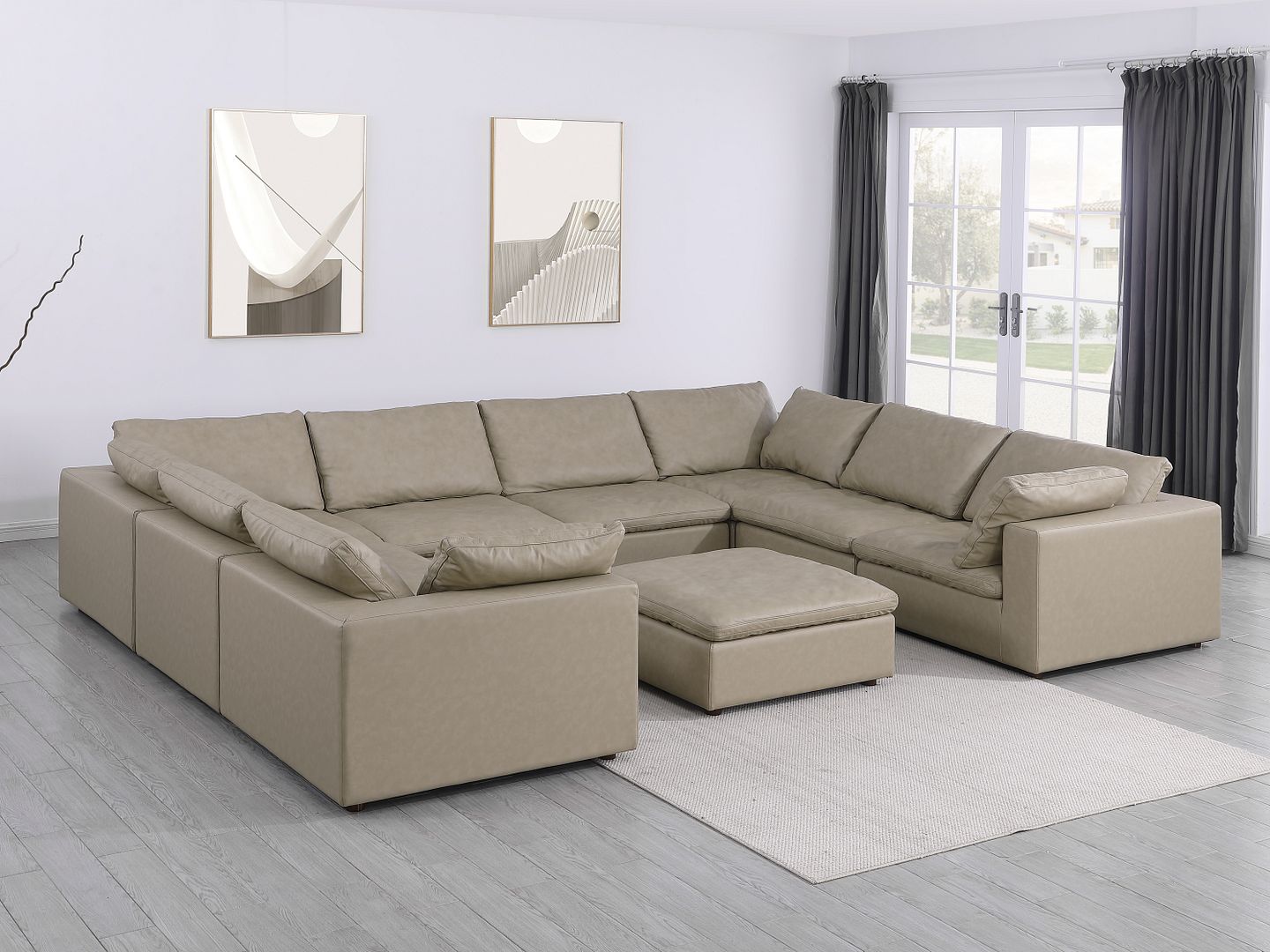 1100 Divanitalia 9-Piece U-Shaped Sectional Sofa in Top-grain Italian Leather - Beige