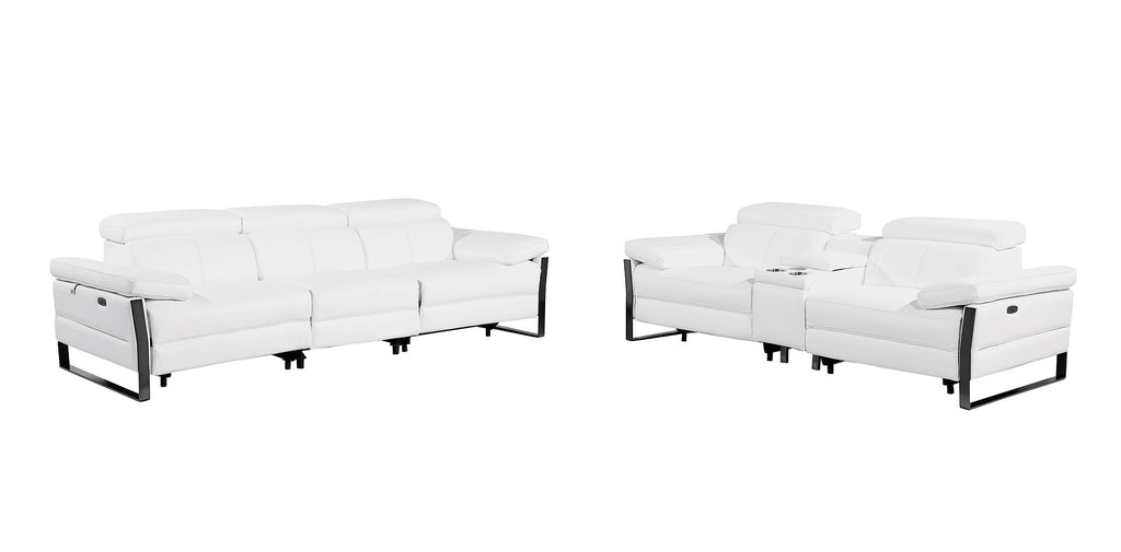 1246 Divanitalia Modular Power Triple Reclining Sofa and Console Loveseat Set with Power Headrests - Top Grain Italian Leather - White - SKU 1246-WHITE-6.5-HT-2PC - view 3