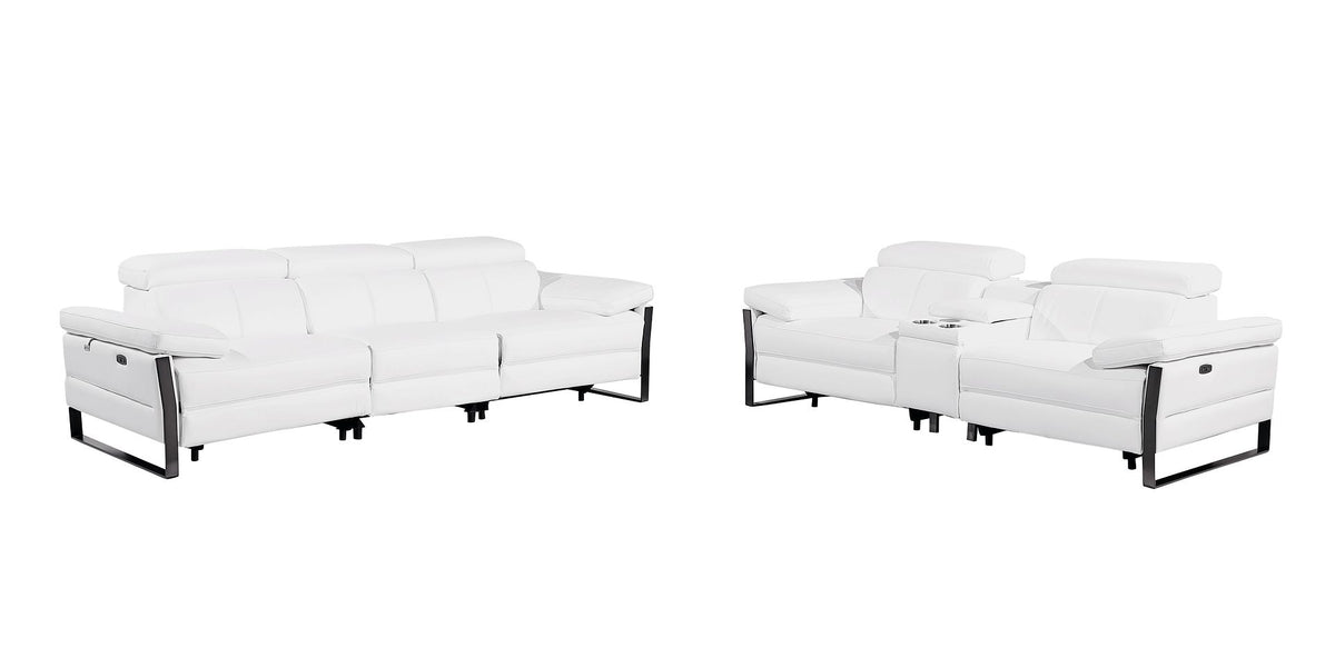 1246 Divanitalia Modular Power Triple Reclining Sofa and Console Loveseat Set with Power Headrests - Top Grain Italian Leather - White - SKU 1246-WHITE-6.5-HT-2PC - view 3