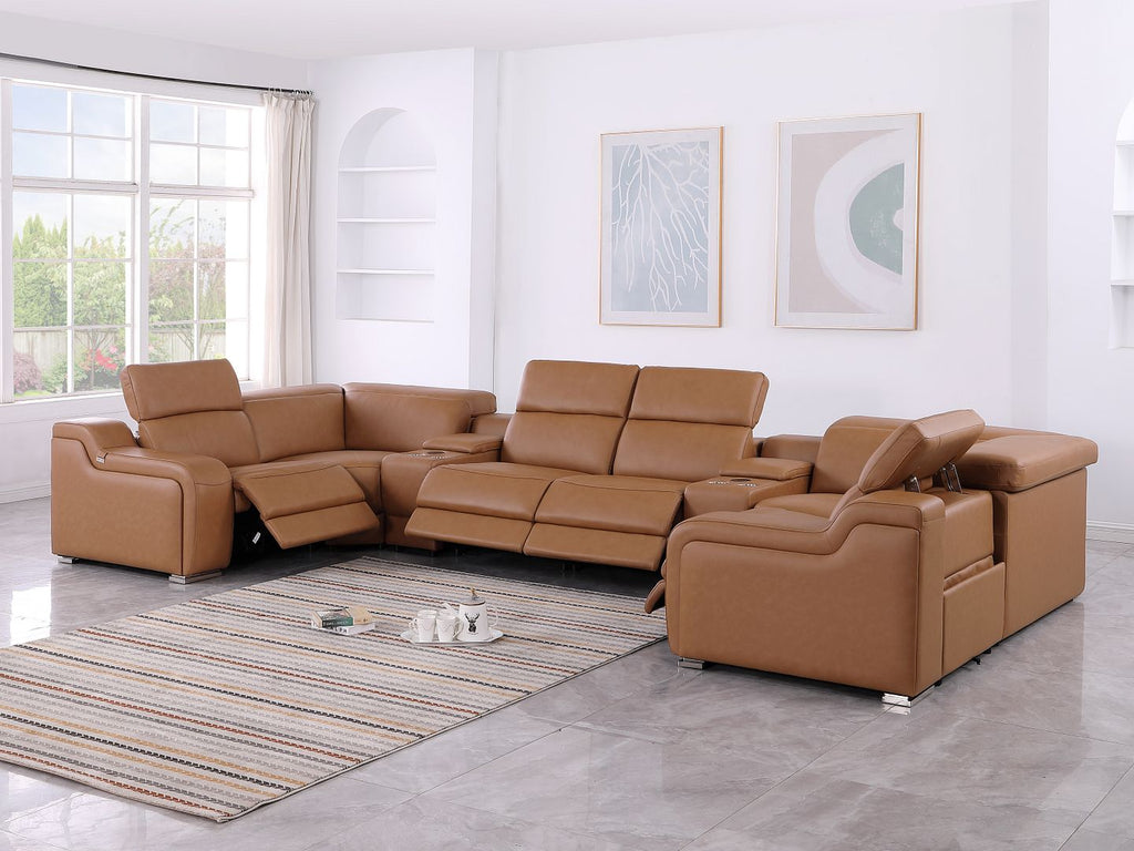 1116 Divanitalia 8-Piece U-Shaped Sectional Sofa in Top Grain Italian Leather with 4 Power Recliners & Power Headrests - Cognac - SKU 1116-COGNAC-8PC-4PWR-U-SECTIONAL-GROUP - view 2