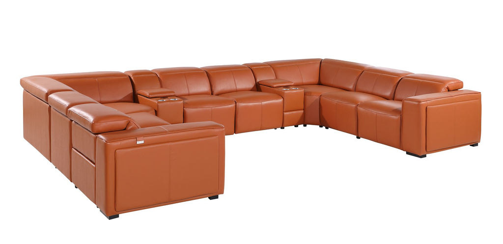 1224 Divanitalia 10-Piece U-Shaped Sectional Sofa in Top Grain Italian Leather with 4 Power Recliners & Power Headrests