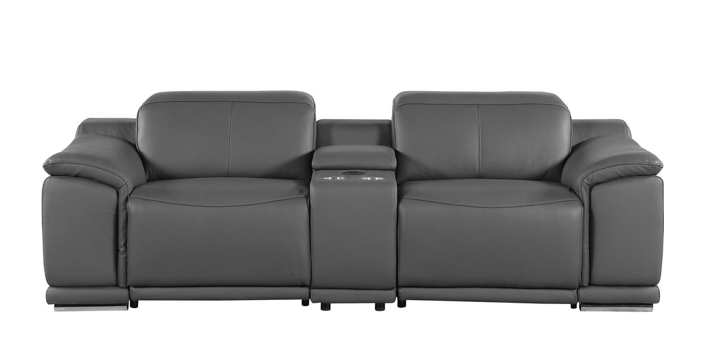 9762 Divanitalia 3-Piece Modular Power Reclining Console Loveseat with 2 Power Recliners in Top Grain Italian Leather
