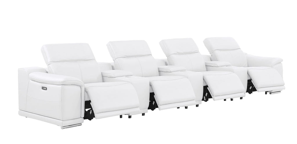 2679 Genuine Leather Sofa with 4 Power Recliners, Power Headrests & 3 Storage Consoles