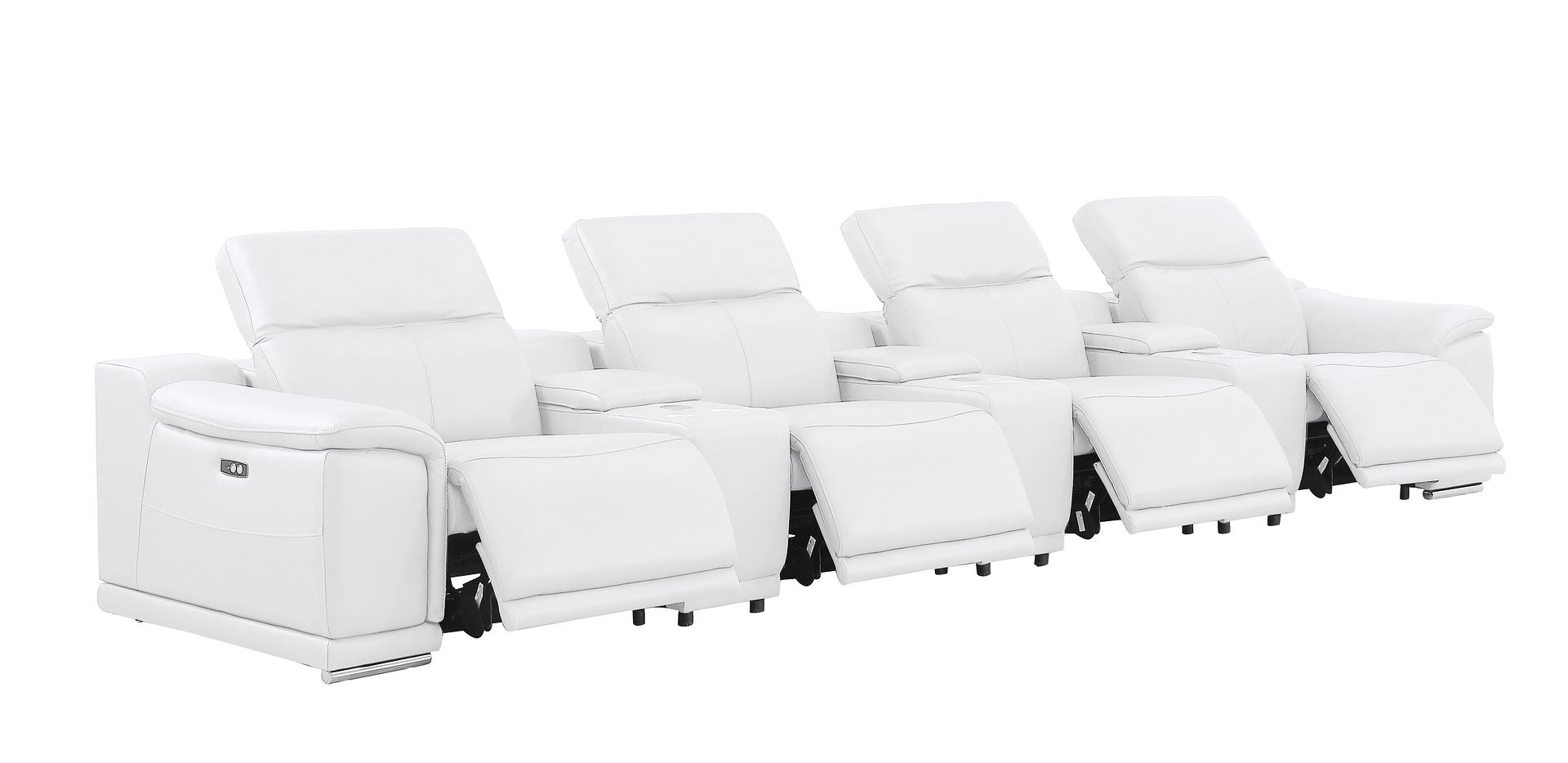 2679 Genuine Leather Sofa with 4 Power Recliners, Power Headrests & 3 Storage Consoles