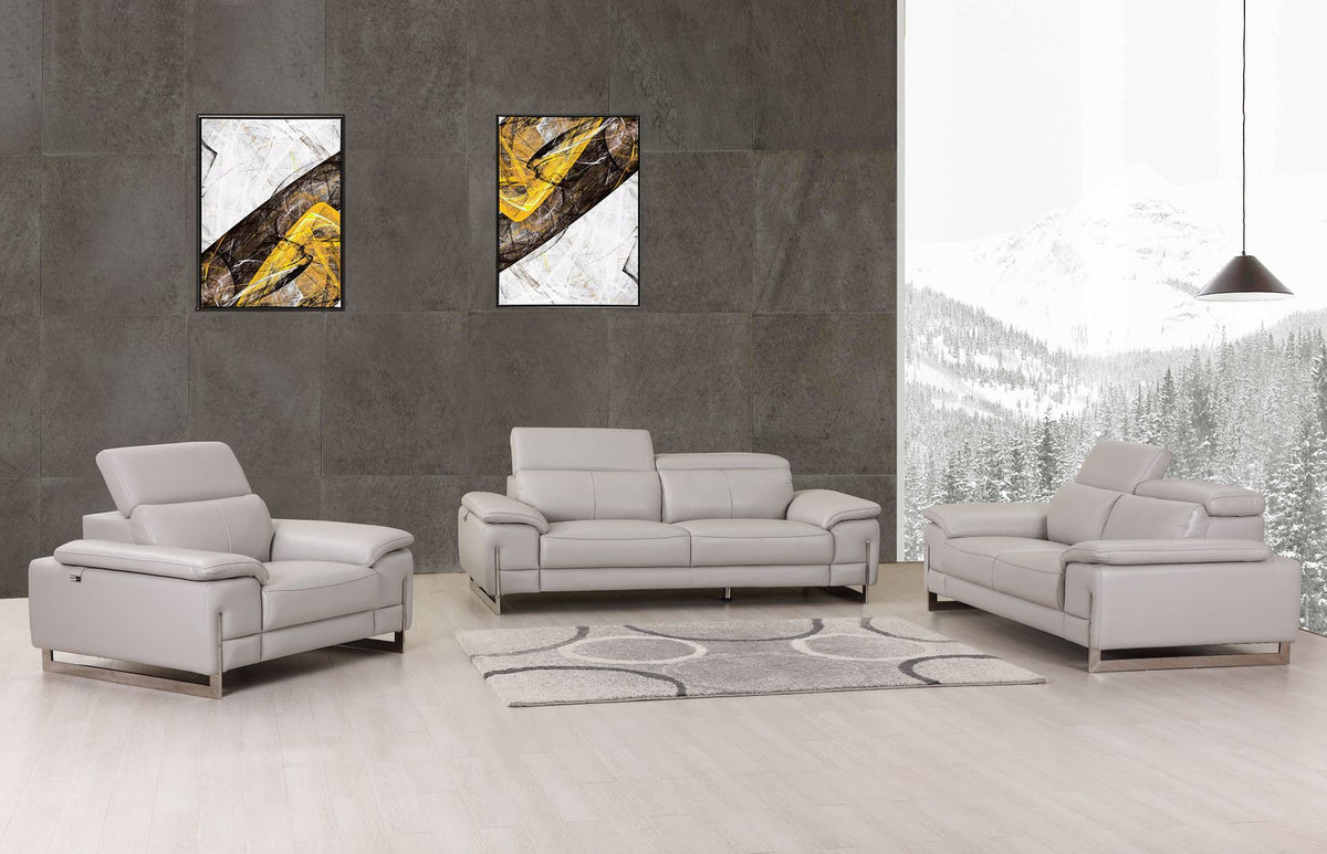 636 Divanitalia 3-Piece Sofa Set with Adjustable Headrest in Top-grain Italian Leather - Light Grey - SKU 636- LIGHT GRAY 3PC (S/L/CH) - GROUP - view 2