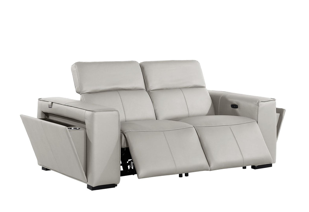 1224 Divanitalia 5-Piece Modular Power Reclining Sofa and Loveseat Set in Top Grain Italian Leather with 4 Power Recliners & Power Headrests - Light Grey - SKU 1224-LT-GREY-5.4-HT-2PC - view 10