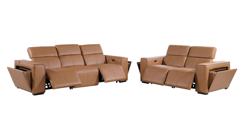 1224 Divanitalia 5-Piece Modular Power Reclining Sofa and Loveseat Set in Top Grain Italian Leather with 4 Power Recliners & Power Headrests - Cognac - SKU 1224-COGNAC-5.4-HT-2PC - view 4
