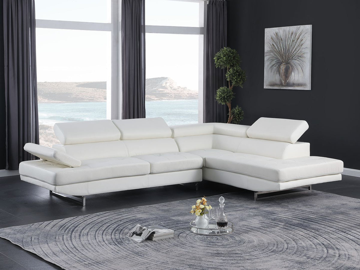 8136 Right Arm Facing Chaise with Adjustable Headrest in Genuine Leather - White - SKU 8136-Sectional-RAF-CHAISE-WHITE