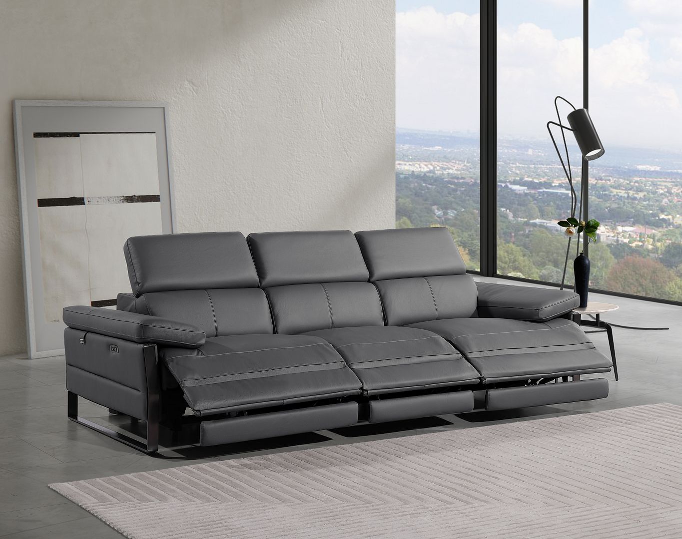 1246 Divanitalia Modular Power Triple Reclining Sofa with Power Reclining Headrests - Top Grain Italian Leather - Dark Grey - SKU 1246-DK-GREY-3.3-HT - view 2