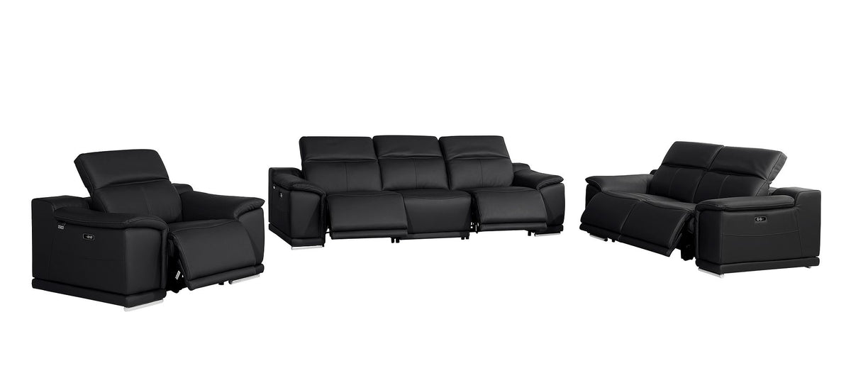 9762 Divanitalia 6-Piece Modular Power Reclining Sofa, Loveseat and Chair Set with 5 Power Recliners in Top Grain Italian Leather - Black - SKU 9762-BLACK-6.5-HT-3PC - view 4