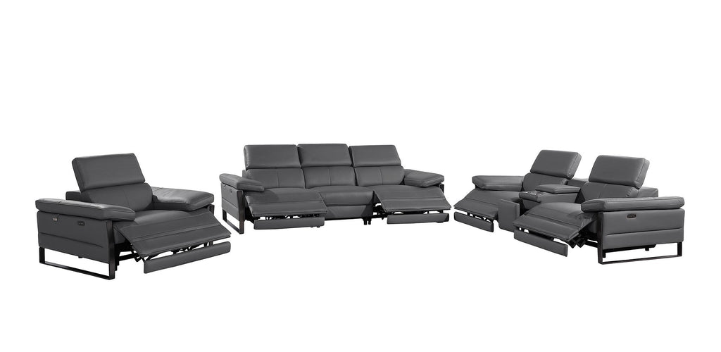 1246 Divanitalia Modular Power Dual Reclining Sofa, Console Loveseat, and Chair Set with Power Headrests - Top Grain Italian Leather - Dark Grey - SKU 1246-DK-GREY-7.5-HT-3PC - view 4