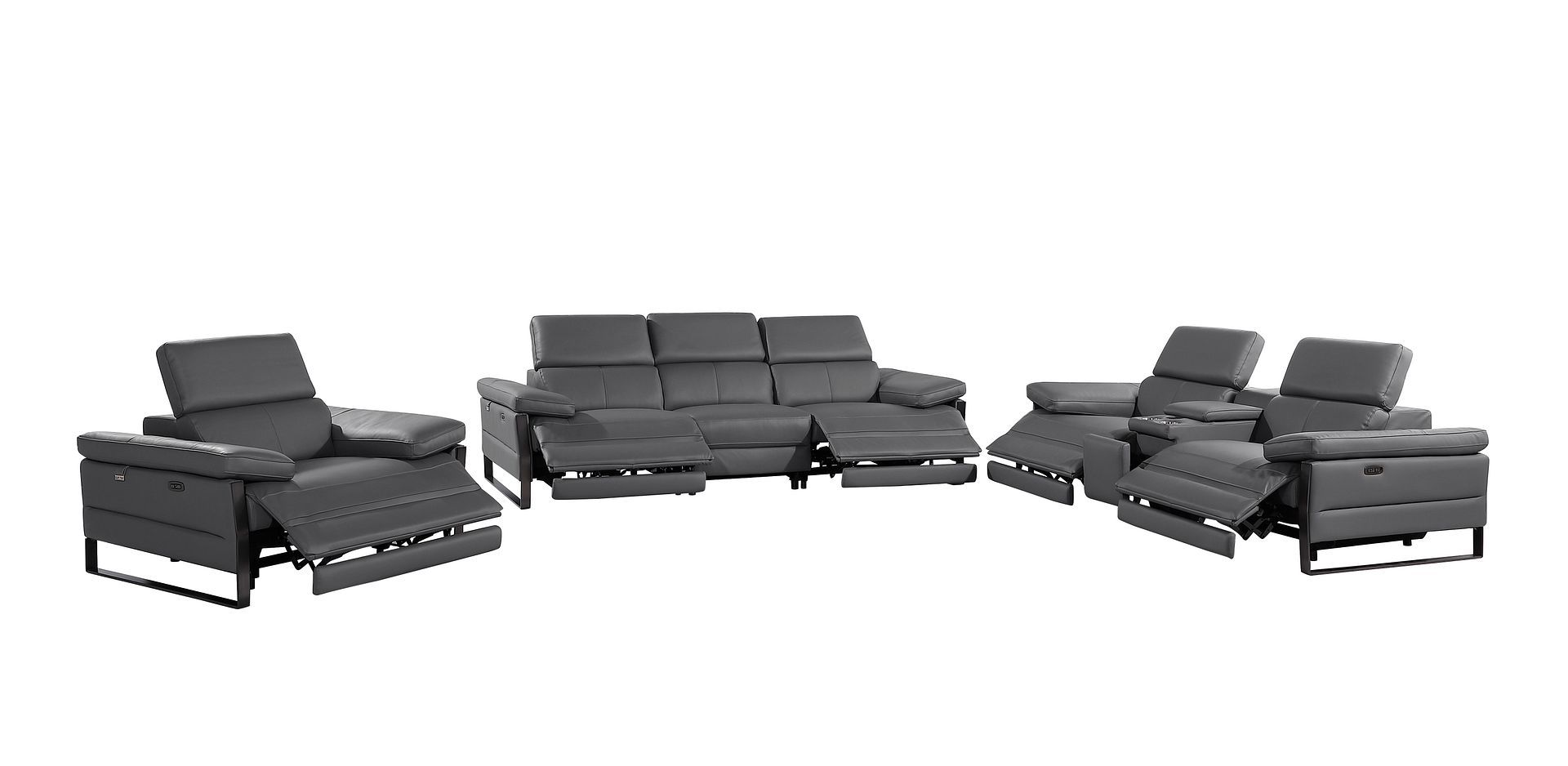 1246 Divanitalia Modular Power Dual Reclining Sofa, Loveseat, and Chair Set with Power Headrests - Top Grain Italian Leather