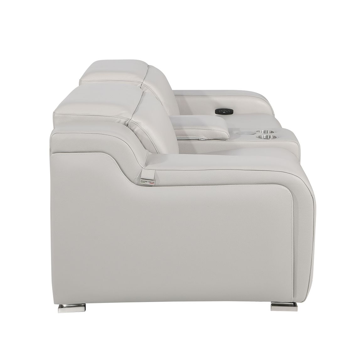 1116 Divanitalia 3-Piece Modular Power Reclining Console Loveseat in Top Grain Italian Leather with 2 Power Recliners & Power Headrests