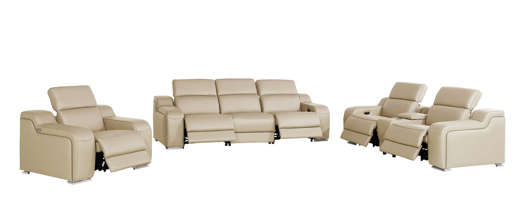 1116 Divanitalia 7-Piece Modular Power Reclining Sofa, Loveseat & Chair Set in Top Grain Italian Leather with 5 Power Recliners & Power Headrests - Beige - SKU 1116-BEIGE-7.5-HT-3PC - view 4