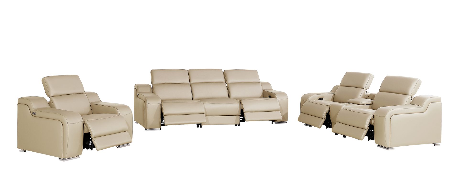1116 Divanitalia 7-Piece Modular Power Reclining Sofa, Loveseat & Chair Set in Top Grain Italian Leather with 5 Power Recliners & Power Headrests