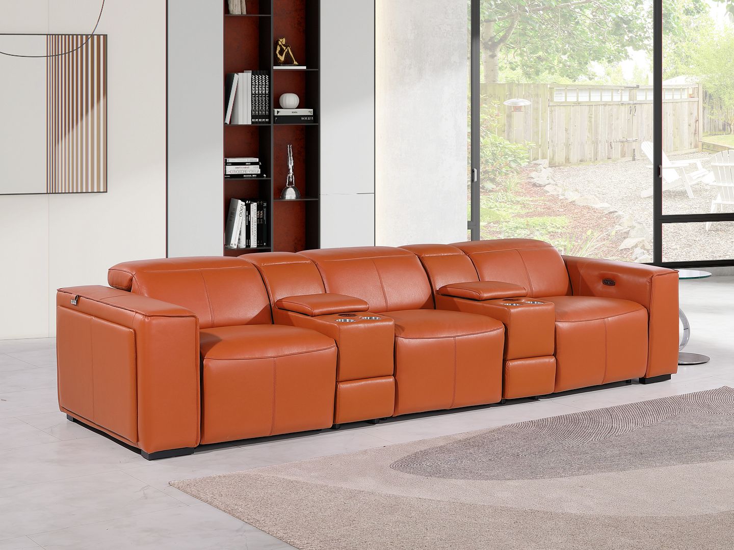 1224 Divanitalia 5-Piece Modular Power Reclining Sofa in Top Grain Italian Leather with 3 Power Recliners & Power Headrests - Camel