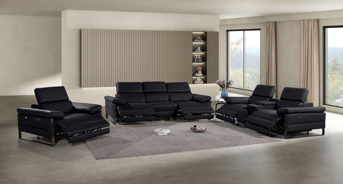 1246 Divanitalia Modular Power Dual Reclining Sofa, Console Loveseat, and Chair Set with Power Headrests - Top Grain Italian Leather - Black - SKU 1246-BLACK-7.5-HT-3PC - view 2