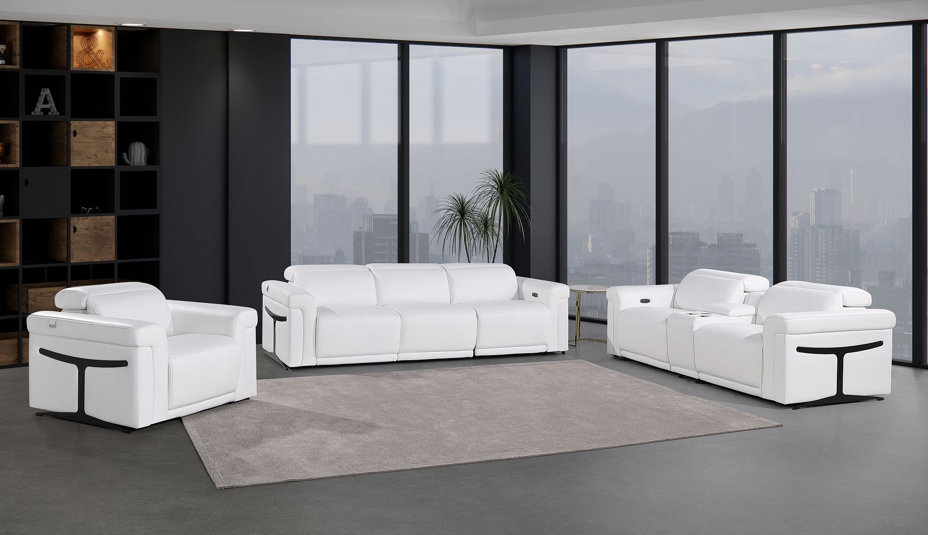 1126 Divanitalia 7-Piece Modular Power Reclining Sofa, Loveseat & Chair Set in Top Grain Italian Leather with 5 Power Recliners & Power Headrests - White - SKU 1126-WHITE-7.5-HT-3PC