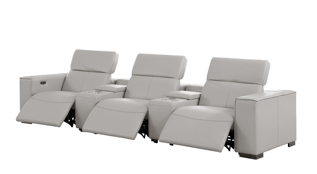 1208 Leather Sofa with 3 Power Recliners and Two Storage Consoles