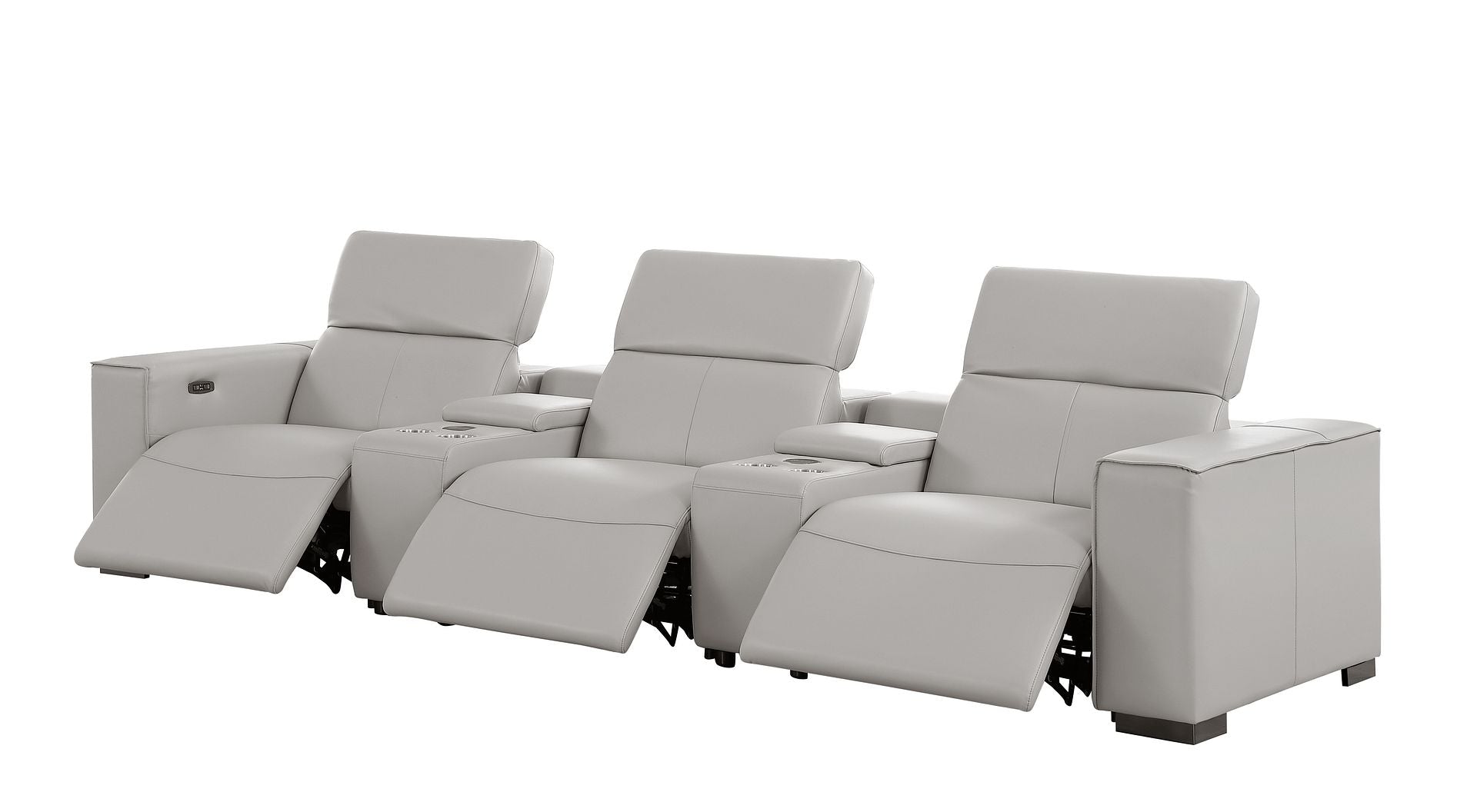 1208 Leather Sofa with 3 Power Recliners and Two Storage Consoles