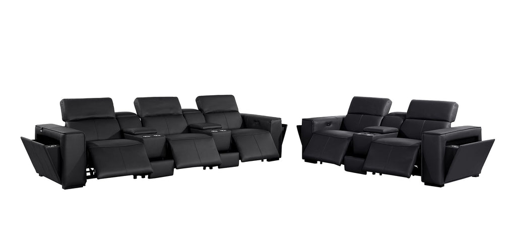 1224 Divanitalia 8-Piece Modular Power Reclining Sofa & Loveseat Set in Top Grain Italian Leather with 5 Power Recliners & Power Headrests - Black - SKU 1224-BLACK-8.5-HT-2PC - view 5