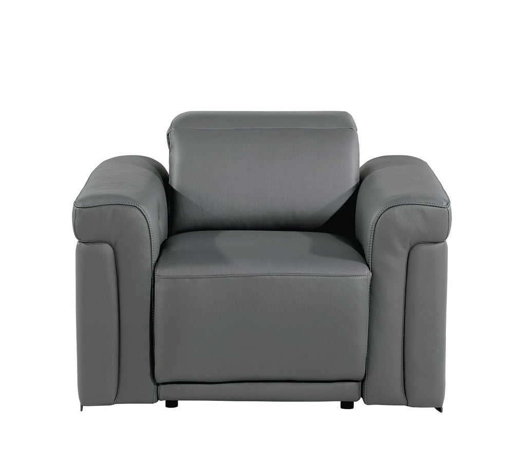 1126 Divanitalia Power Reclining Sofa, Loveseat & Chair Set in Top Grain Italian Leather with 5 Power Recliners & Power Headrests - Dark Grey - SKU 1126-DARK GREY-3PC - view 7