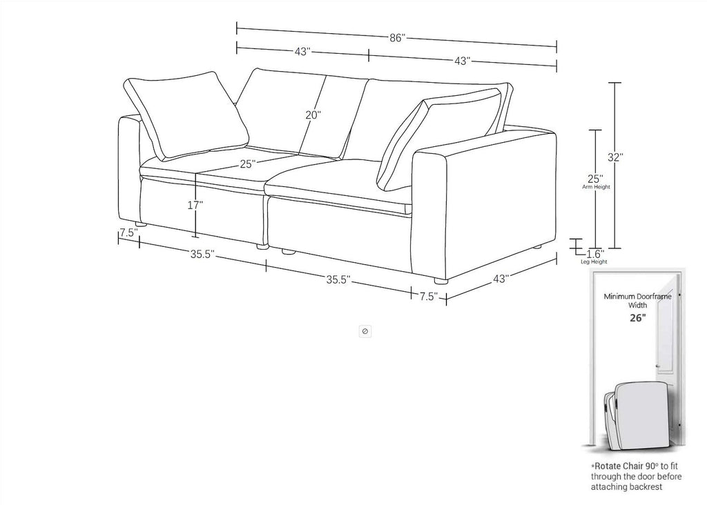 1100 Divanitalia Modular Loveseat - Top-grain Italian Leather