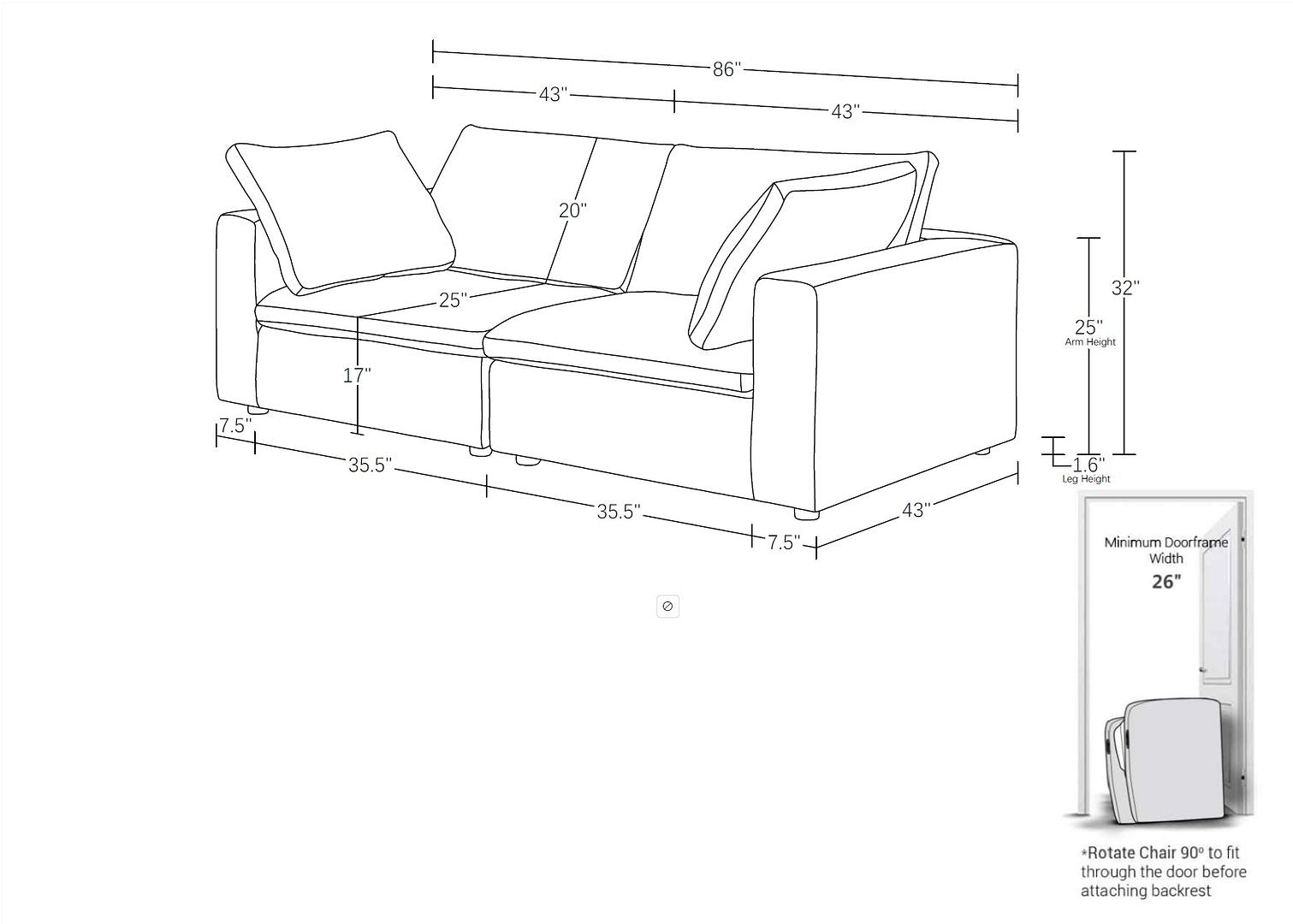 1100 Divanitalia Modular Loveseat - Top-grain Italian Leather
