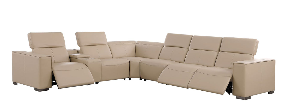 1208 7 Piece L-Shaped Leather Reclining Sectional Sofa with 3 Power Recliners - Beige - SKU 1208-BEIGE-7PC-3PWR-SECTIONAL-GROUP - view 4