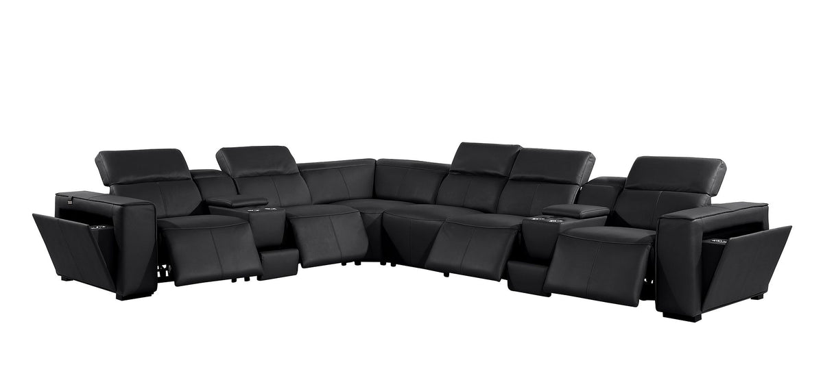1224 Divanitalia 8-Piece L-Shaped Sectional Sofa in Top Grain Italian Leather with 4 Power Recliners & Power Headrests - Black - SKU 1224-BLACK-8PC-4PWR-SECTIONAL - view 4