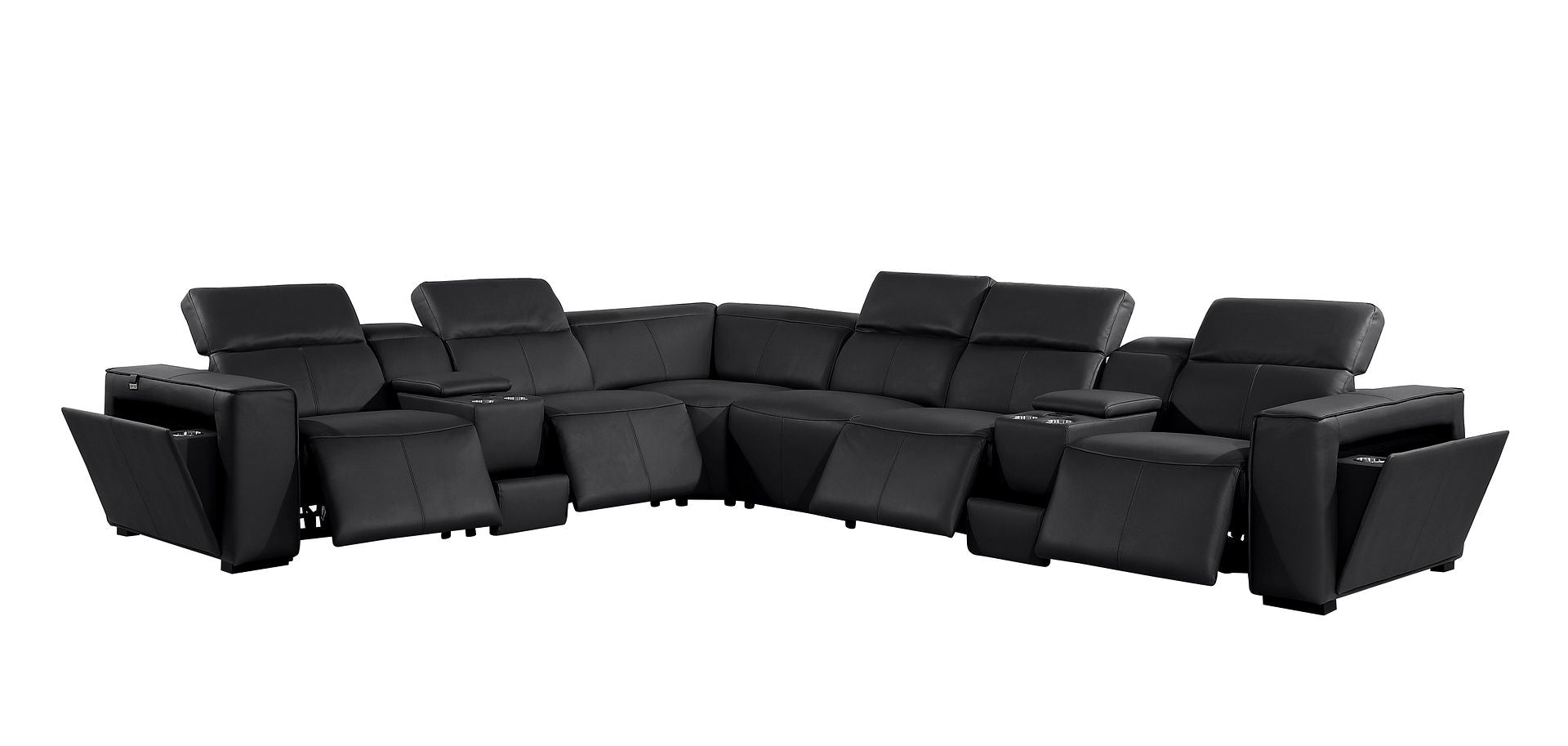 1224 Divanitalia 8-Piece L-Shaped Sectional Sofa in Top Grain Italian Leather with 4 Power Recliners & Power Headrests