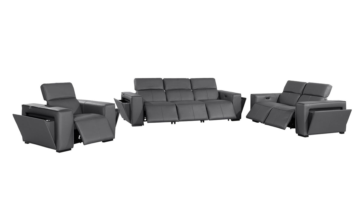 1224 Divanitalia 6-Piece Modular Power Reclining Sofa, Loveseat & Chair Set in Top Grain Italian Leather with 6 Power Recliners & Power Headrests - Dark Grey - SKU 1224-DK-GREY-6.6-HT-3PC - view 4