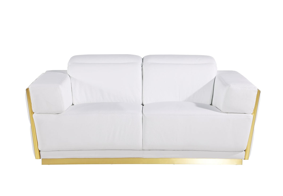 1111 Divanitalia Loveseat with Adjustable Headrest in Top-grain Italian Leather - White - SKU 1111-WHITE-L