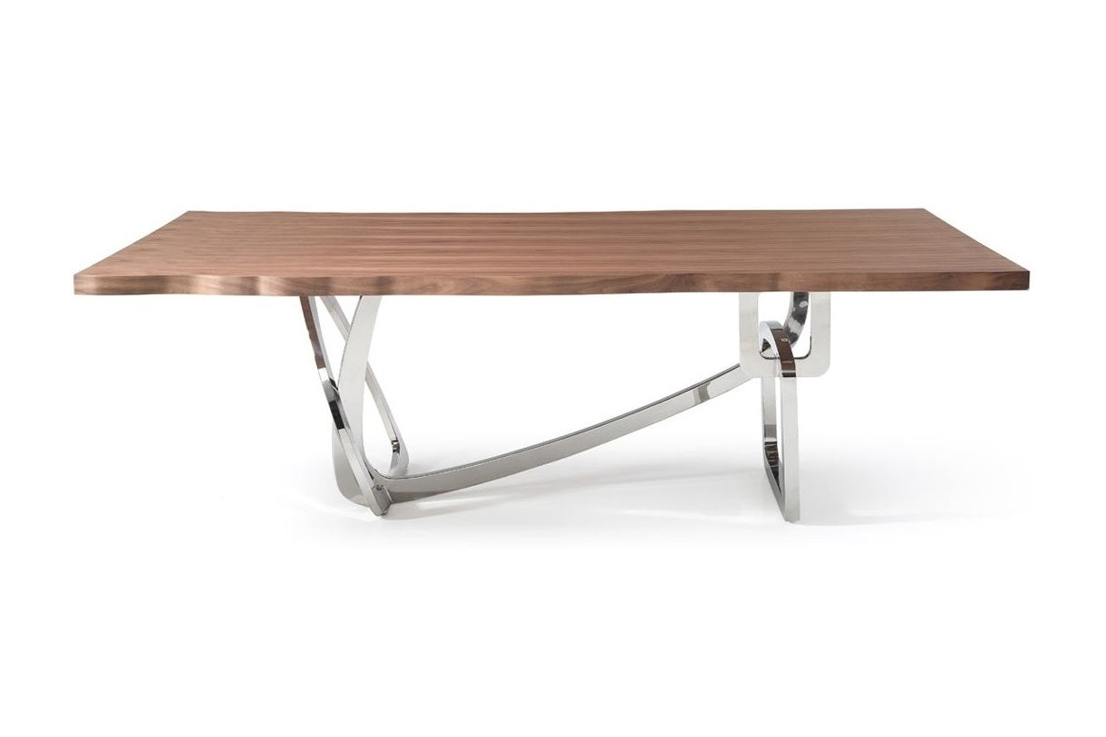 Addy Modern Walnut & Stainless Steel Dining Table