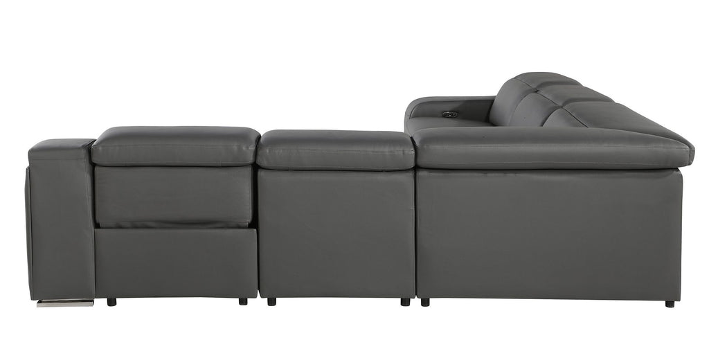 1116 Divanitalia 5-Piece L-Shaped Sectional Sofa in Top Grain Italian Leather with 3 Power Recliners & Power Headrests - Dark Grey - SKU 1116-DK-GREY-5PC-3PWR-SECTIONAL- GROUP - view 6